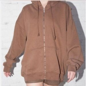 Brandy Melville Brown Zip-Up Hoodie